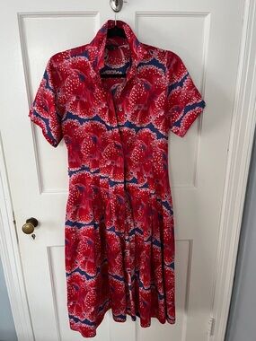 Brooks Brothers Red and Blue Printed Short Sleeve Midi Dress
